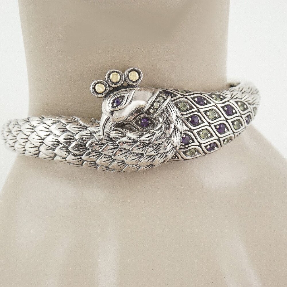 JAI John Hardy Sterling and 14 kt. Gold Peacock Bracelet w/ Amethyst Peridot